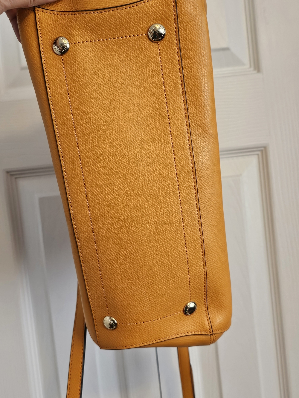 Coach Pebbled Leather Satchel Tote in Tangerine. Crossbody Strap. - Picture 8 of 16